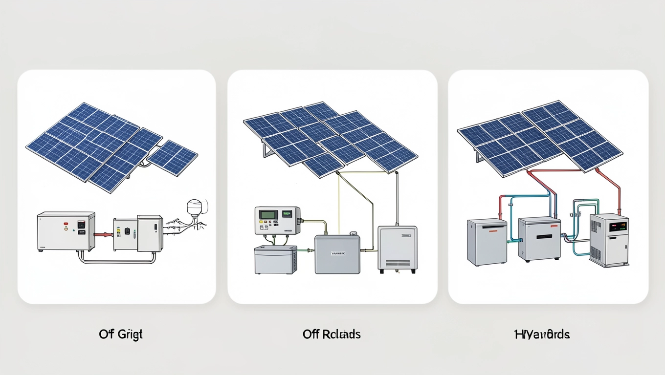 Schemat on-grid, off-grid i hybryda, różnice w projekcie