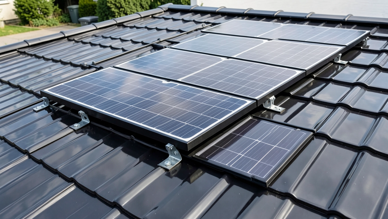 instalacja paneli fotowoltaicznych na dachu pokrytym blachodachówką