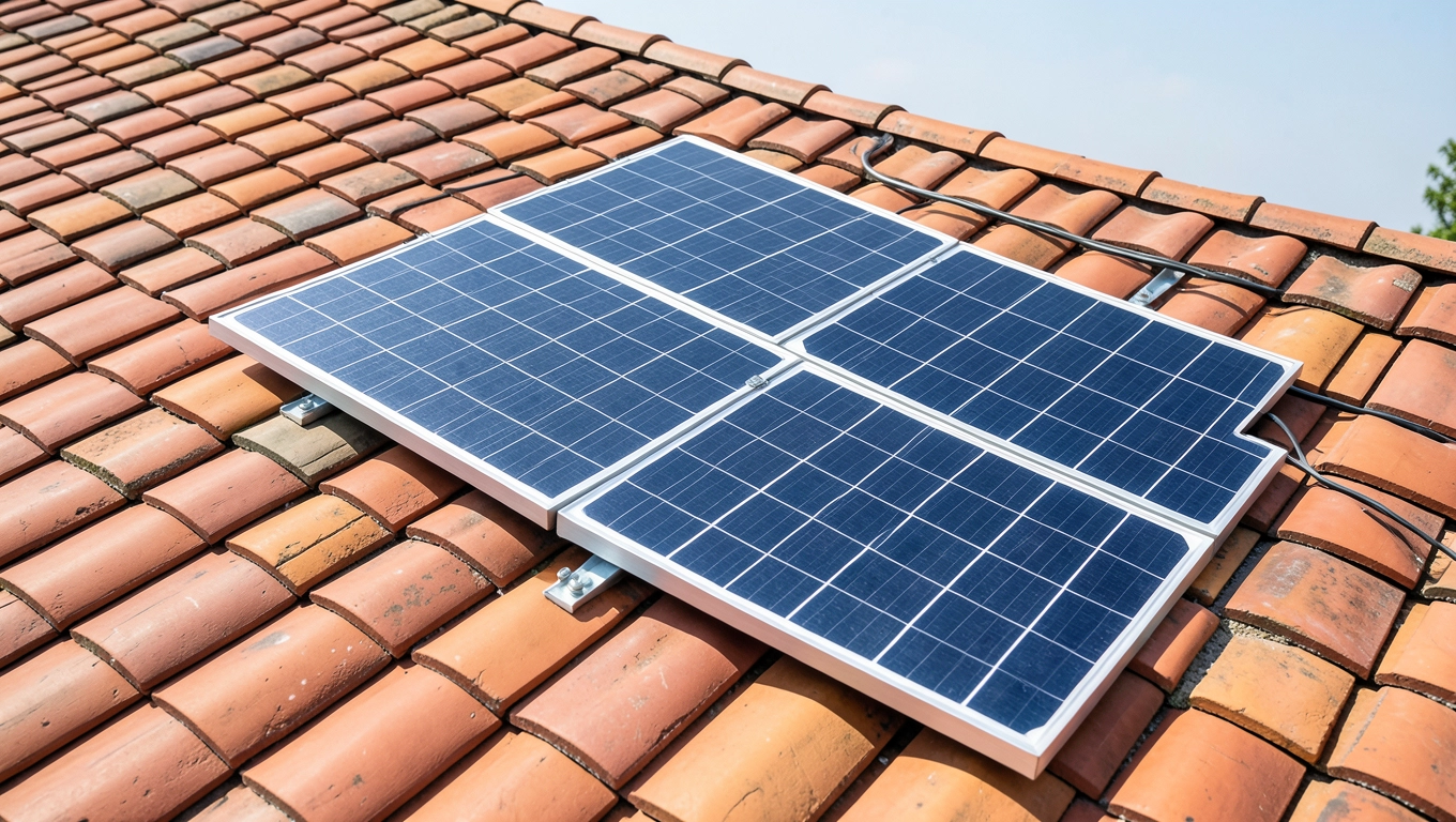 instalacja paneli fotowoltaicznych na dachu pokrytym dachówką ceramiczną