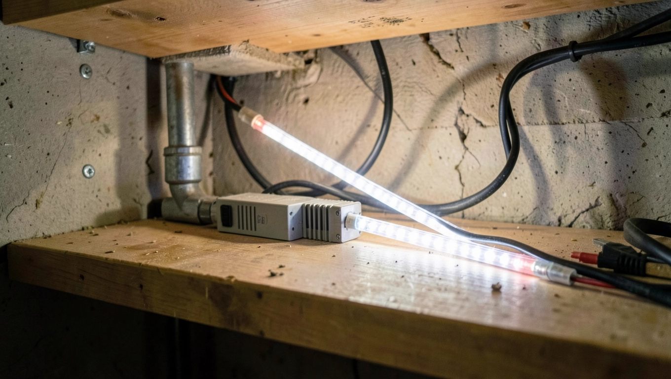 Montaż LED z trafo w suchej części piwnicy