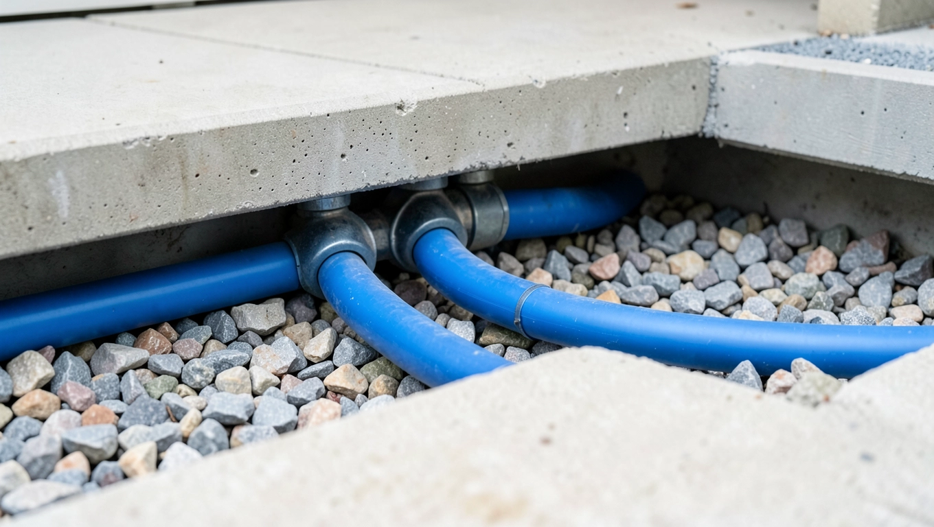 PEX pod posadzką na zewnątrz w instalacji rozdzielaczowej