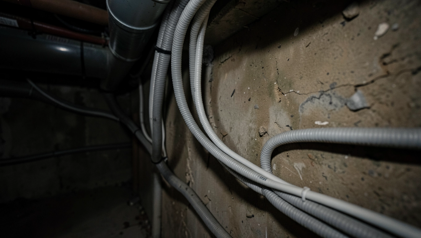 Prowadzenie kabli w peszlu w piwnicy