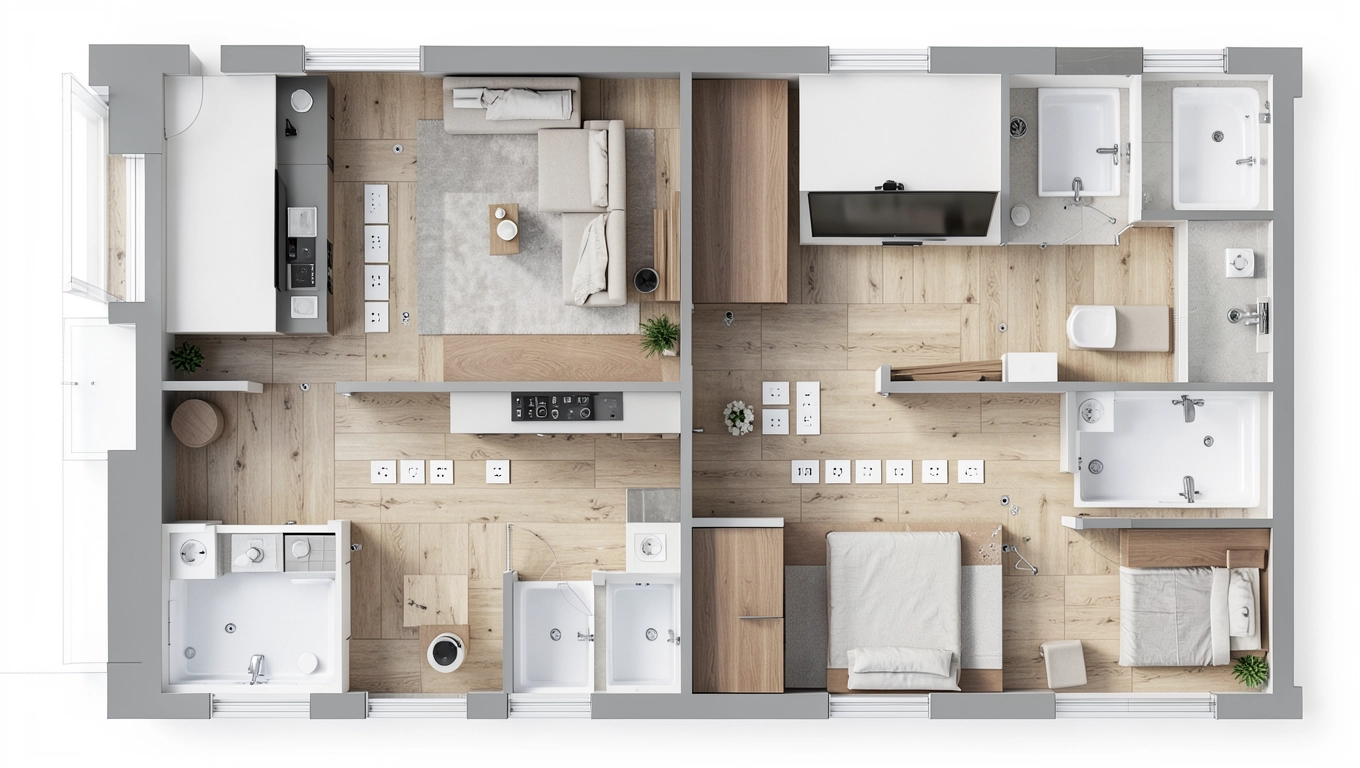 Rozkład punktów elektrycznych pomieszczenie po pomieszczeniu