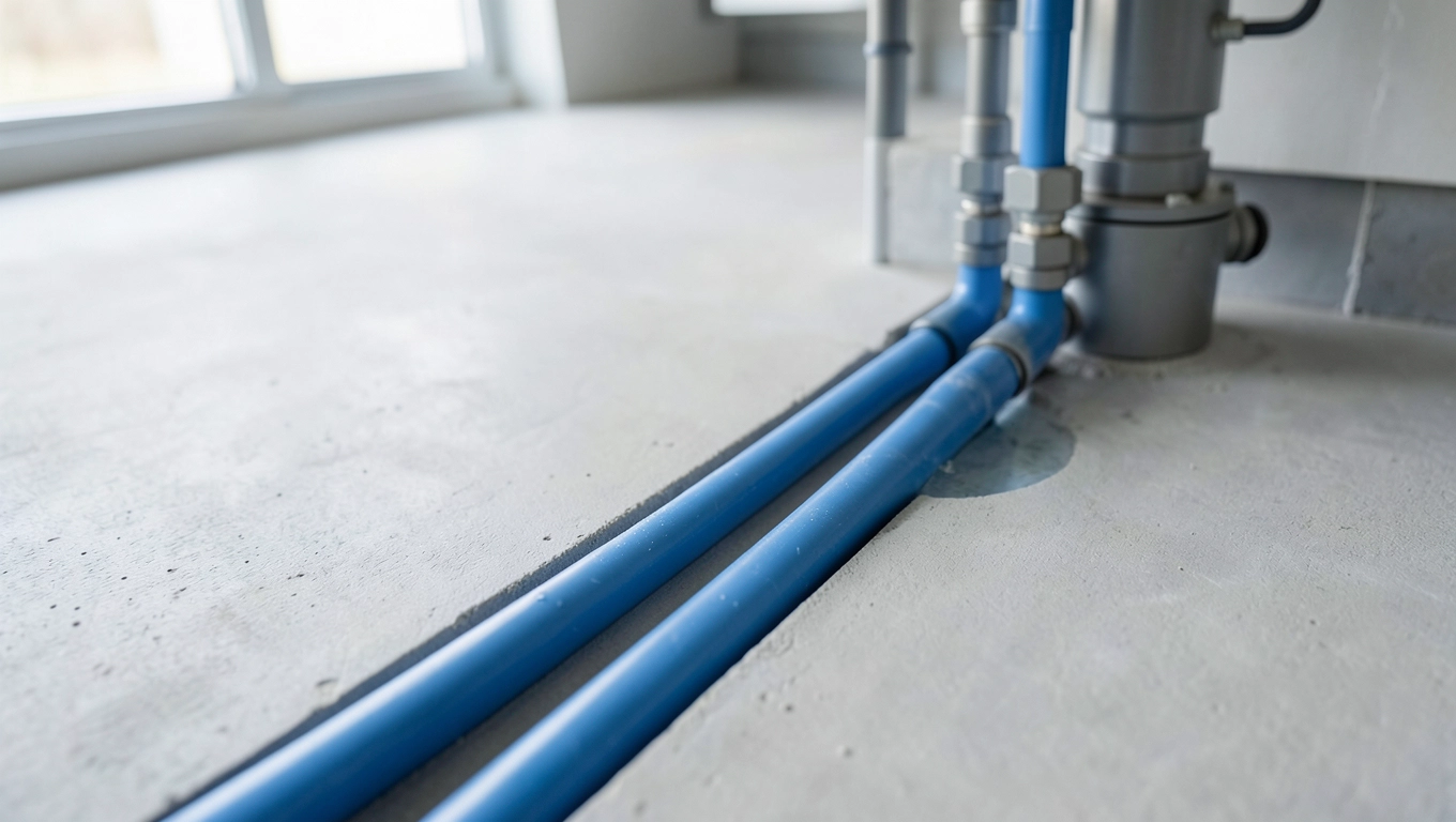 Rury zimnej wody w podłodze do rozdzielacza PEX