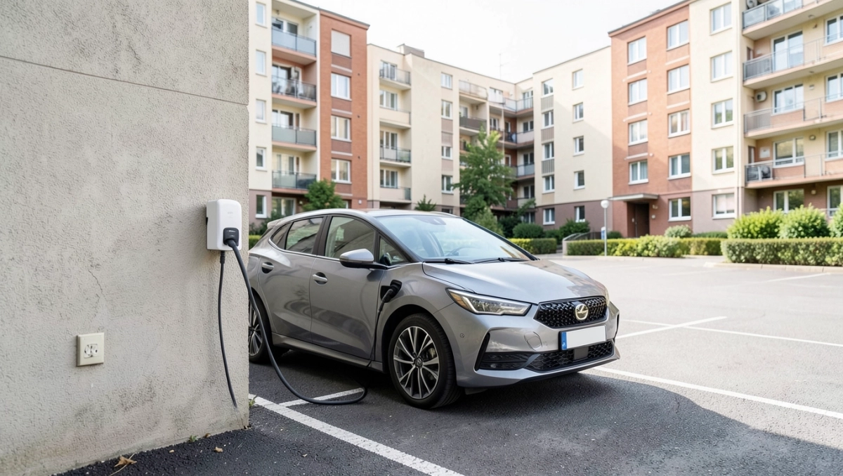 samochód elektryczny w bloku