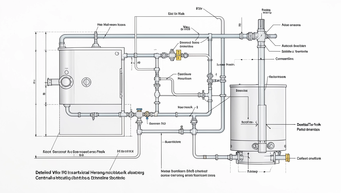 Schemat instalacji co z buforem i pompą ciepła