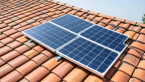 instalacja paneli fotowoltaicznych na dachu pokrytym dachówką ceramiczną