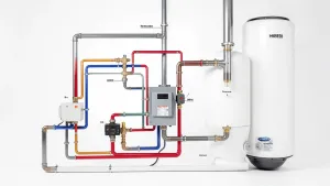 schemat instalacji co w układzie otwartym z buforem