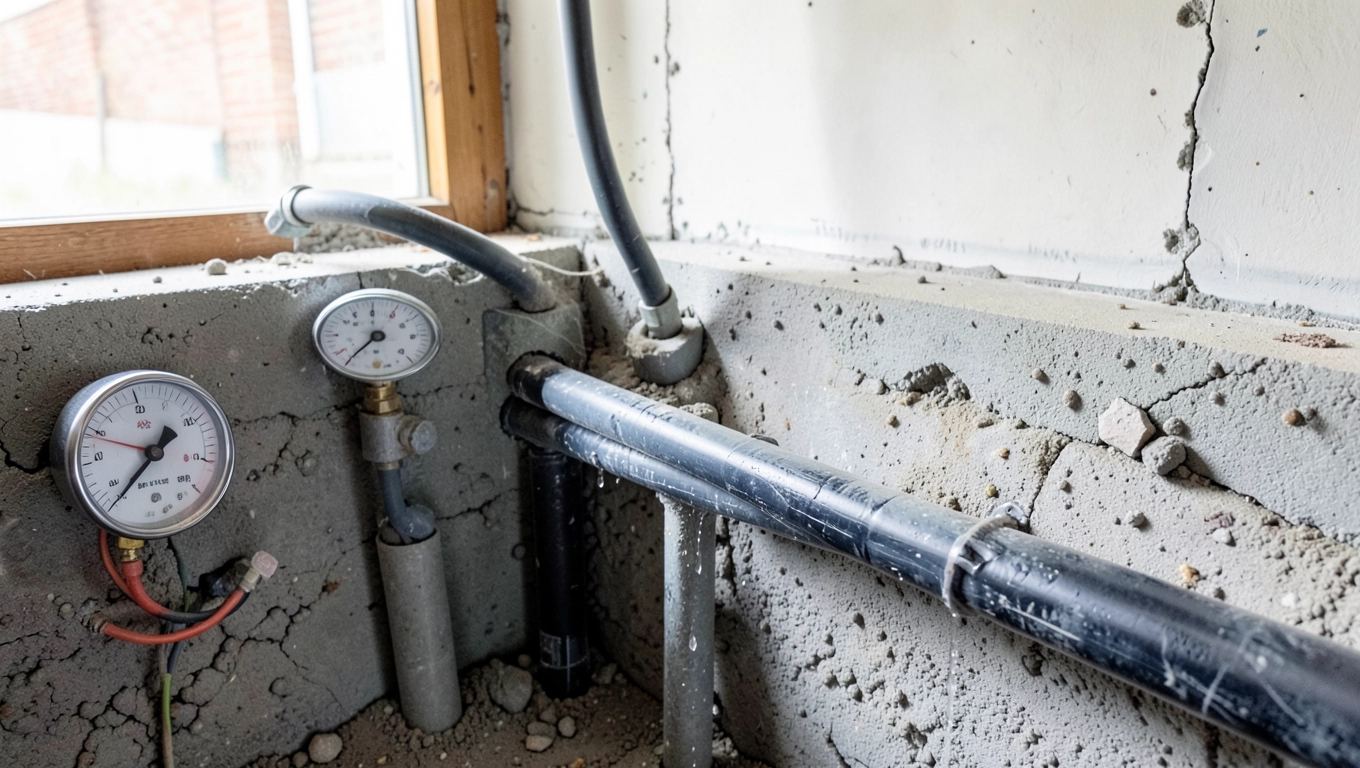 Testy szczelności rur w płycie fundamentowej